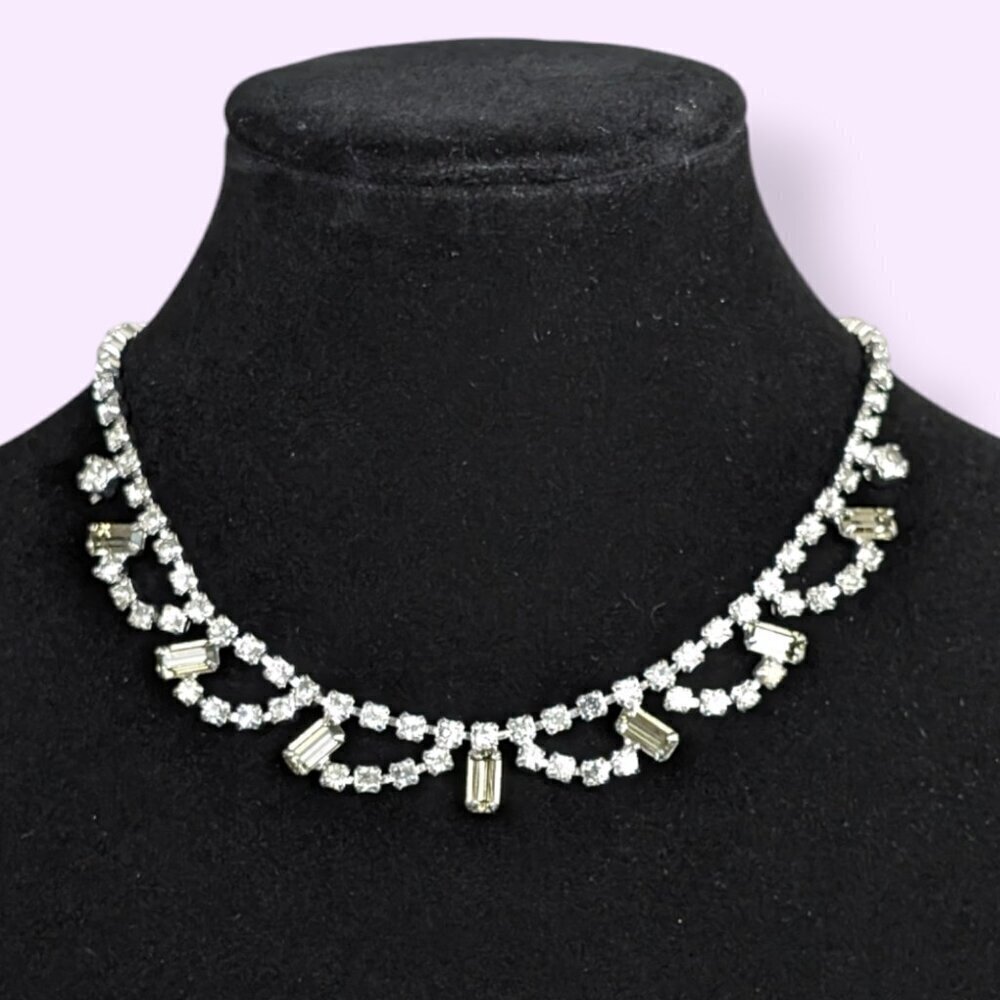 Vintage Rhinestone Fanning Baguette Necklace